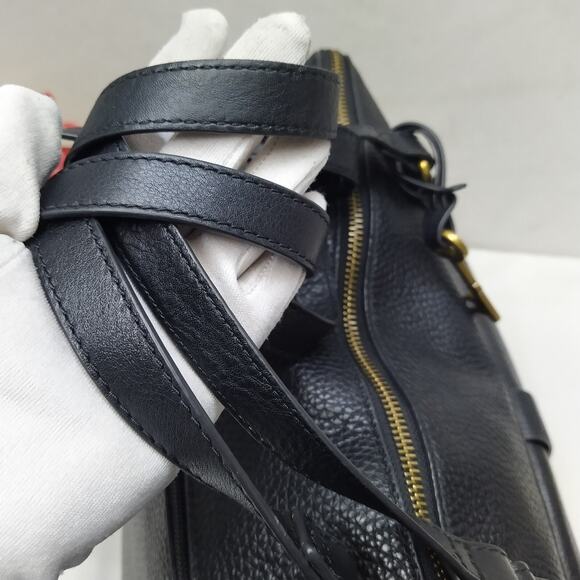 Fossil Black Pebbled Leather Front Pocket Zipper Closure Satchel Shoulder Bag - Picture 6 of 16